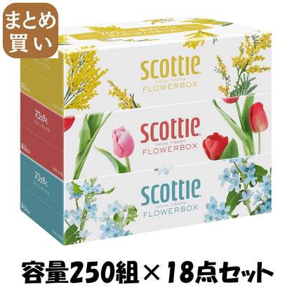 【まとめ買い】ＳＣＴ　ティシュー　フラワーボックス　２５０組　３箱パック 容量250ｸﾐ×18点セット日本製紙クレシア ティッシュ