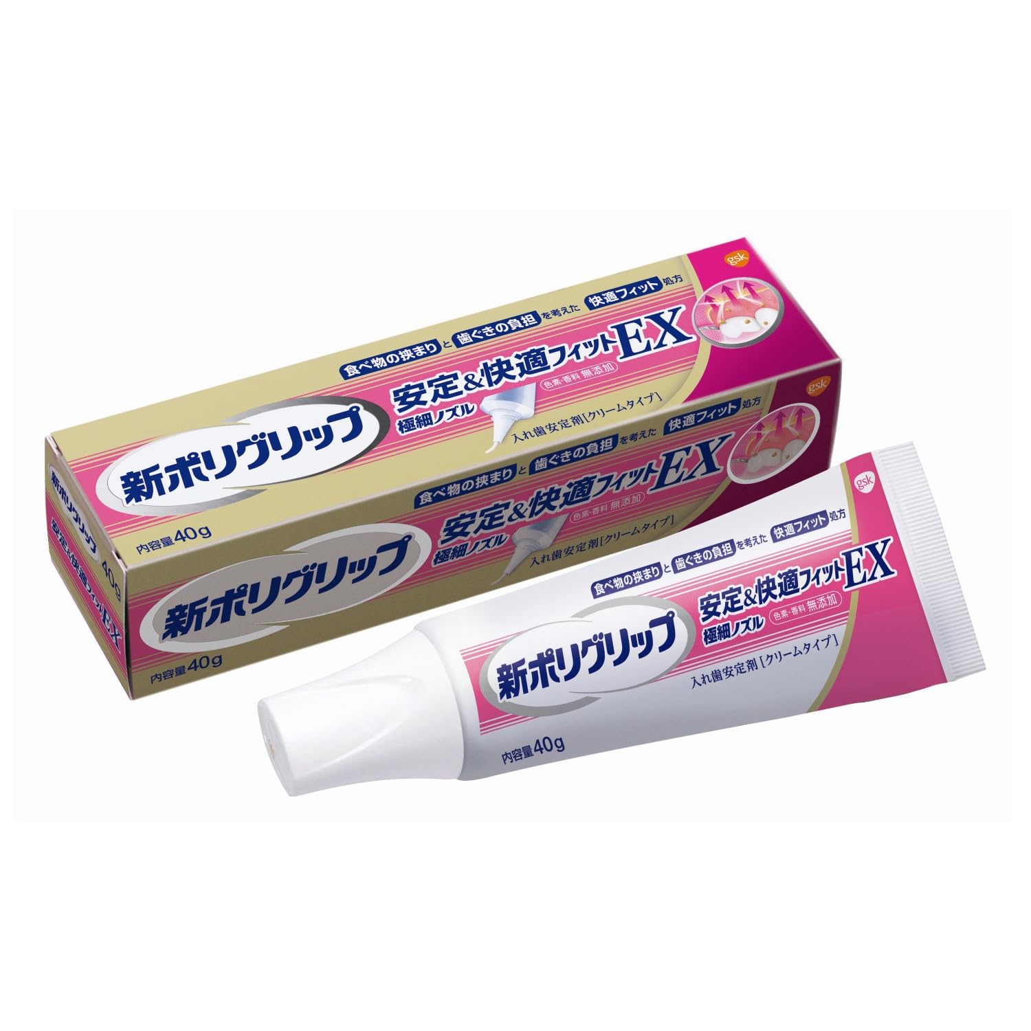 【まとめ買い】新ポリグリップ　安定＆快適フィットＥＸ　４０ｇ 容量40G×12点セット グラクソスミスクライン 入れ歯用