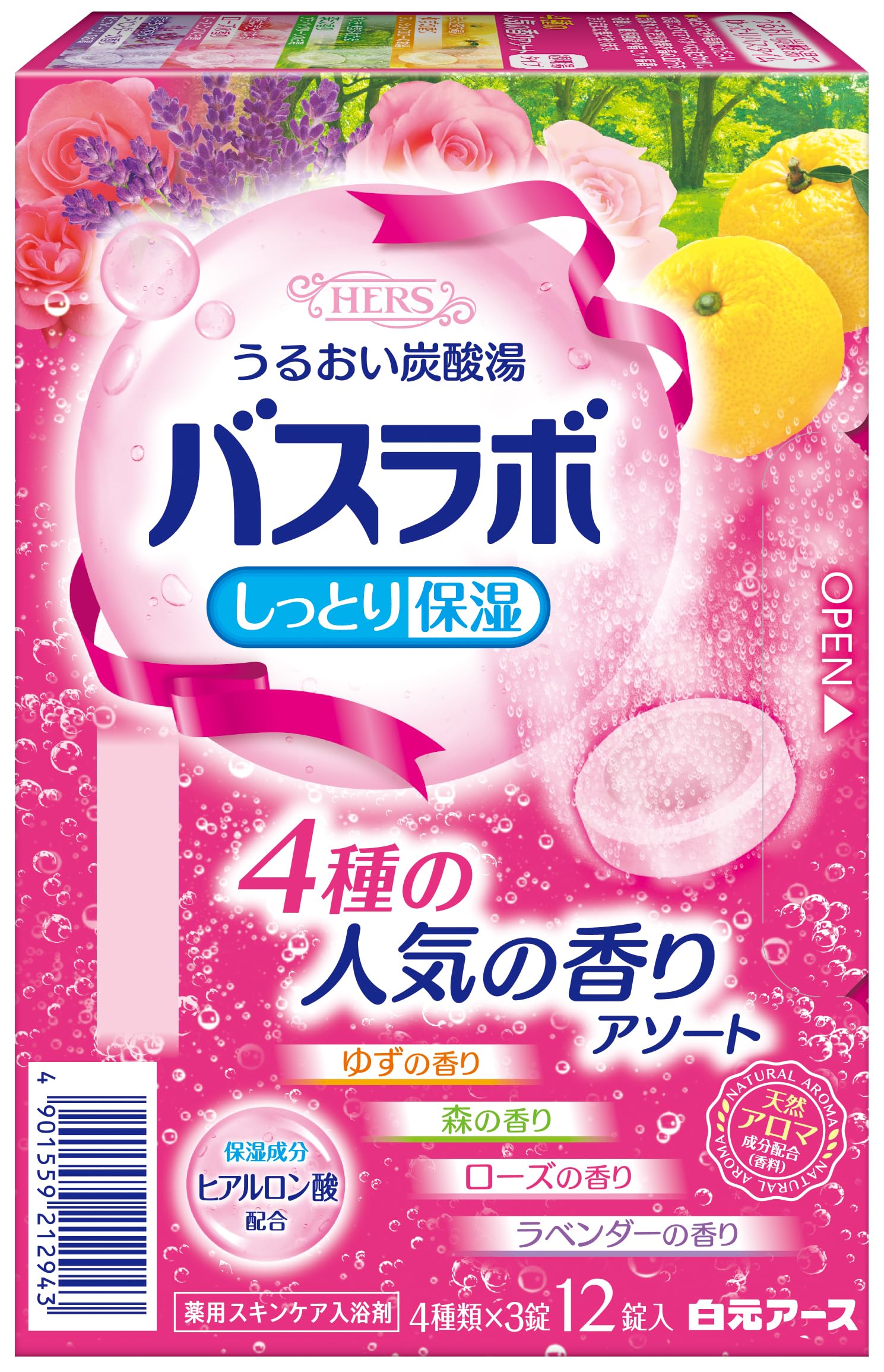【まとめ買い】ＨＥＲＳバスラボ　４種の人気の香りアソート　１２錠入 容量12ジ×16点セット 白元アース 入浴剤