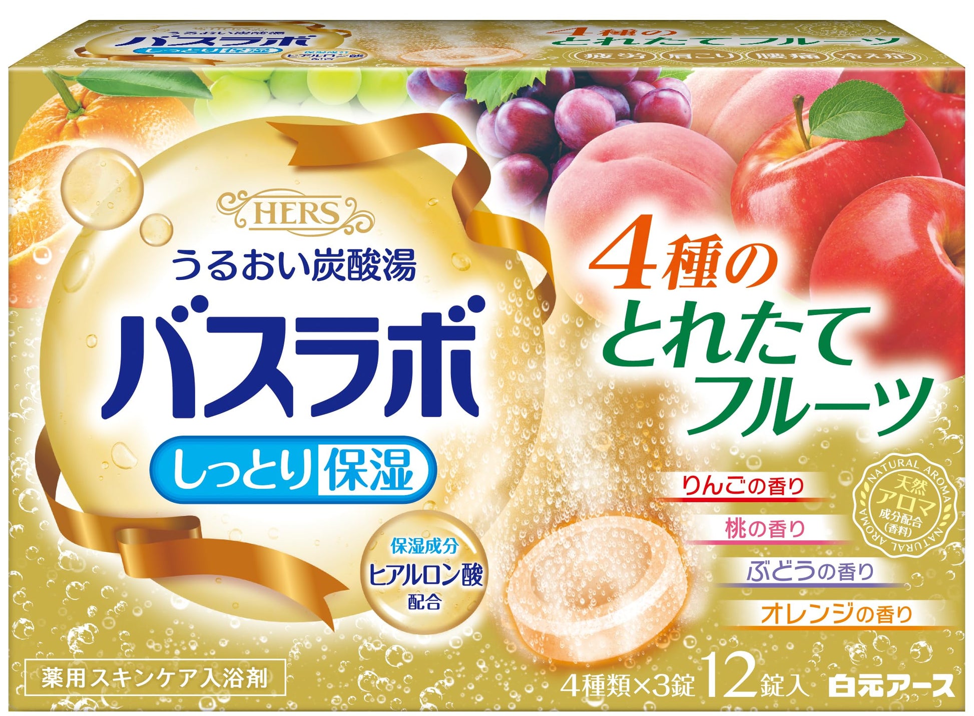 【まとめ買い】ＨＥＲＳバスラボ　４種のとれたてフルーツ　１２錠入 容量12ジ×16点セット 白元アース 入浴剤