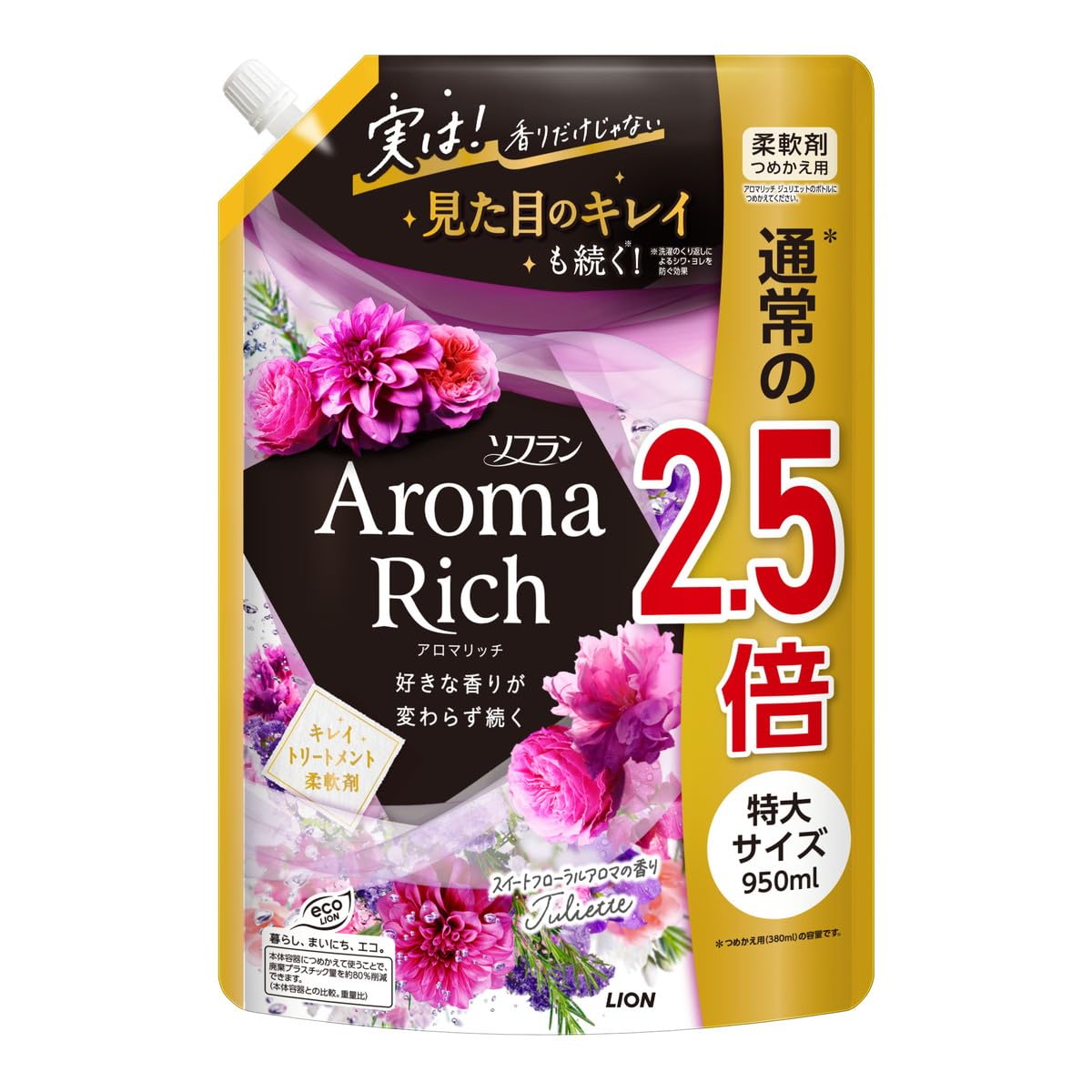 【まとめ買い】ソフラン　アロマリッチ　ジュリエット　つめかえ用特大　９５０ｍｌ 容量950ML×6点セットライオン 衣料用洗剤