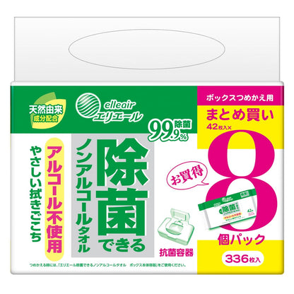 【まとめ買い】エリエール除菌できるノンアルコールタオル詰替え４２枚８Ｐ 容量336ﾏｲ×4点セット大王製紙 ウェットティッシュ