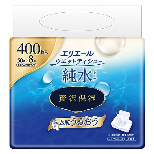 【まとめ買い】エリエールウェットティシュー　純水タイプ　ぜい沢保湿　詰替え５０枚×８パック 容量400ﾏｲ×4点セット大王製紙