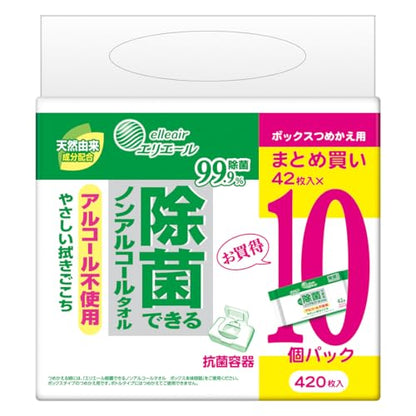 【まとめ買い】エリエール除菌できるノンアルコールタオル詰替え４２枚１０Ｐ 容量420ﾏｲ×4点セット大王製紙 ウェットティッシュ