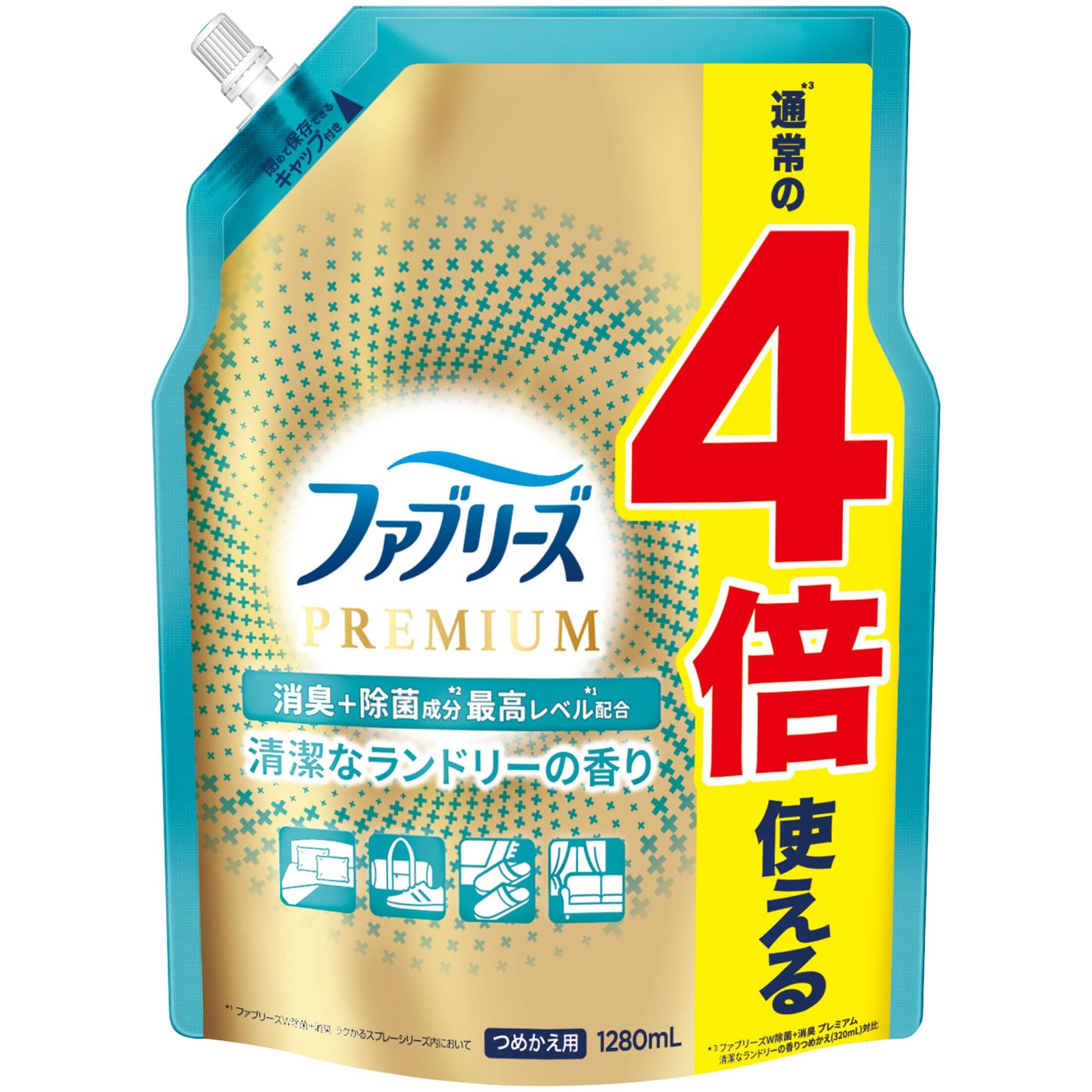 【まとめ買い】ファブリーズＷ除菌＋消臭　プレミアム　清潔なランドリーの香り　つめかえ用４回分