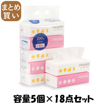 【まとめ買い】ネピアソフトパックティシュ２００Ｗ５Ｐ 容量5ｺ×18点セット 王子ネピア ティッシュ