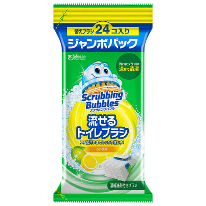 【まとめ買い】スクラビングバブル　流せるトイレブラシ　シトラス替えジャンボパック 容量24ｺ×4点セットジョンソン