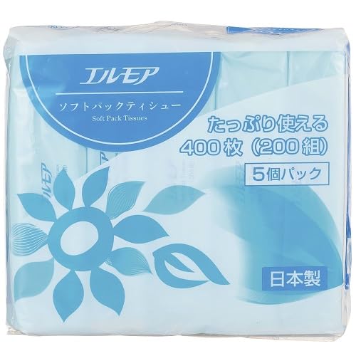 【まとめ買い】エルモア　ソフトパックティシュー　（５個ポリ） 容量5ｺ×18点セット カミ商事 ティッシュ