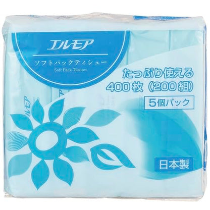 【まとめ買い】エルモア　ソフトパックティシュー　（５個ポリ） 容量5ｺ×18点セット カミ商事 ティッシュ
