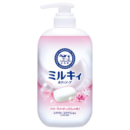 【まとめ買い】ミルキィボディソープ　フローラルせっけんの香り　ポンプ付 容量500ML×12点セット牛乳石鹸共進社 ボディソープ