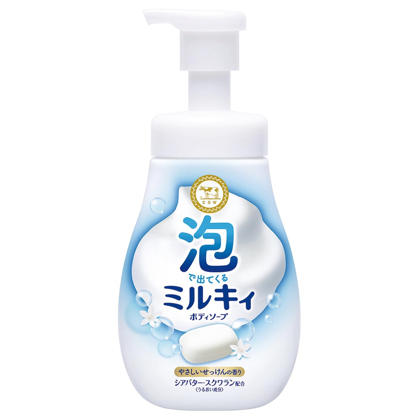 【まとめ買い】泡で出てくるミルキィボディソープ　やさしいせっけんの香り　ポンプ付 容量550ML×12点セット牛乳石鹸共進社
