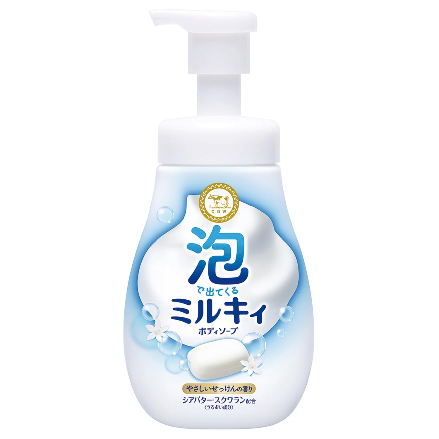 【まとめ買い】泡で出てくるミルキィボディソープ　やさしいせっけんの香り　ポンプ付 容量550ML×12点セット牛乳石鹸共進社