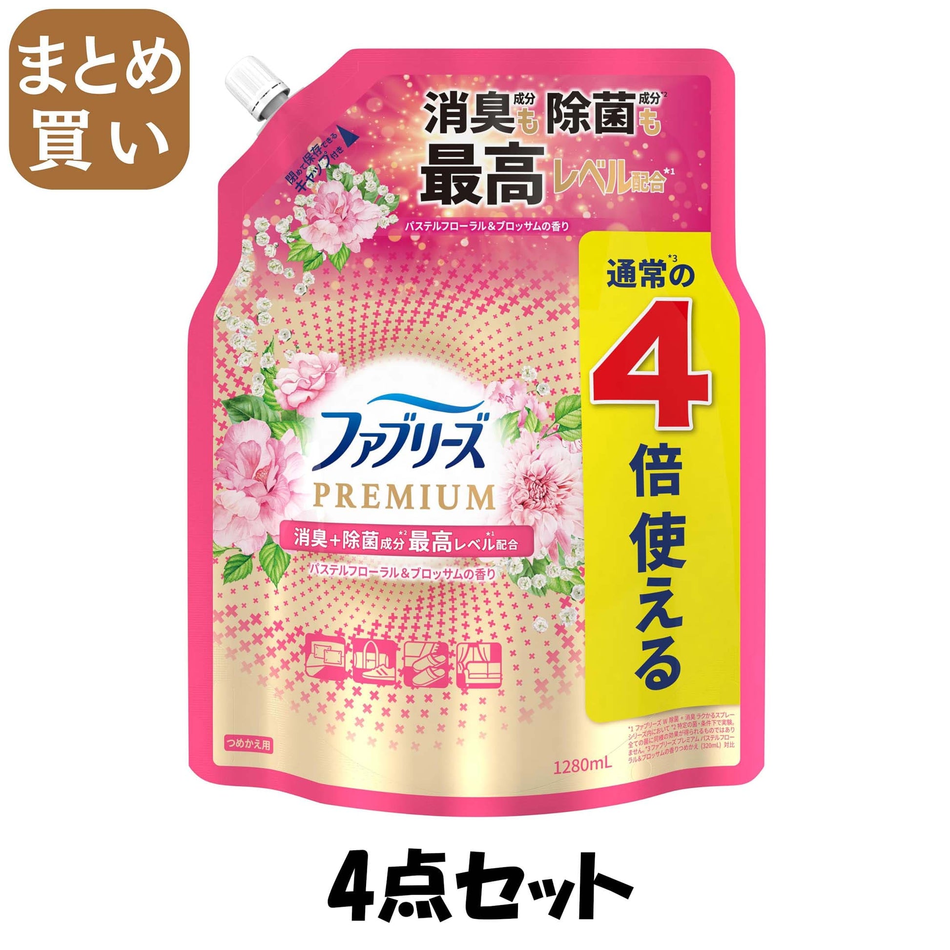 【まとめ買い】ファブリーズＷ除菌＋消臭　プレミアム　パステルフローラル＆ブロッサムの香り　　つめかえ用４回分