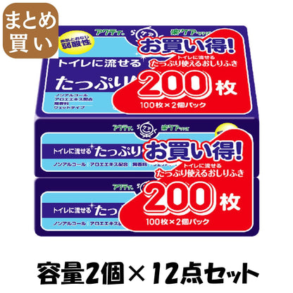 【まとめ買い】アクティ　トイレに流せるたっぷり使える　おしりふき１００枚　２個パック 容量2ｺ×12点セット日本製紙クレシア