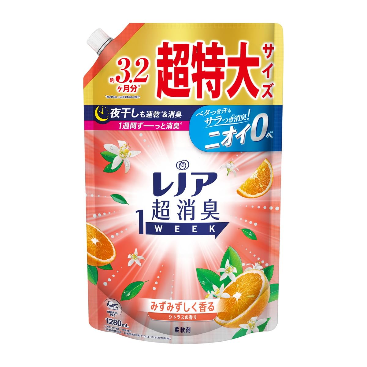 【まとめ買い】レノア超消臭１ｗｅｅｋみずみずしく香るシトラスの香りつめかえ用超特大サイズ 容量1280ML×6点セット Ｐ＆Ｇ