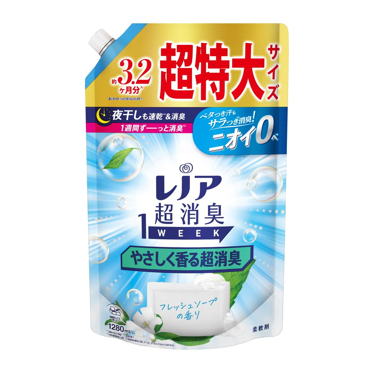 【まとめ買い】レノア超消臭１ｗｅｅｋやさしく香る超消臭フレッシュソープの香りつめかえ用超特大サイズ 容量1280ML×6点セット Ｐ＆Ｇ