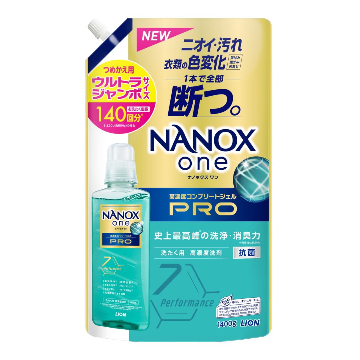 【まとめ買い】ＮＡＮＯＸ　ｏｎｅ　ＰＲＯ　つめかえ用ウルトラジャンボ　１４００ｇ 容量1400G×6点セット ライオン 衣料用洗剤