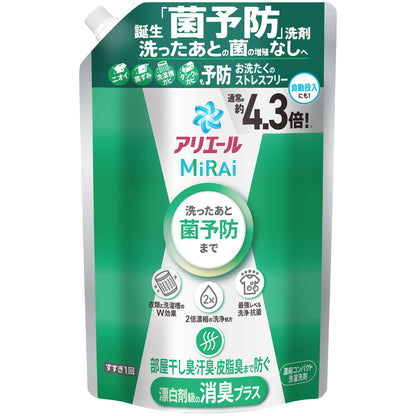 【まとめ買い】アリエールミライ　消臭プラス　つめかえウルトラジャンボサイズ 容量1220G×6点セット Ｐ＆Ｇ 衣料用洗剤