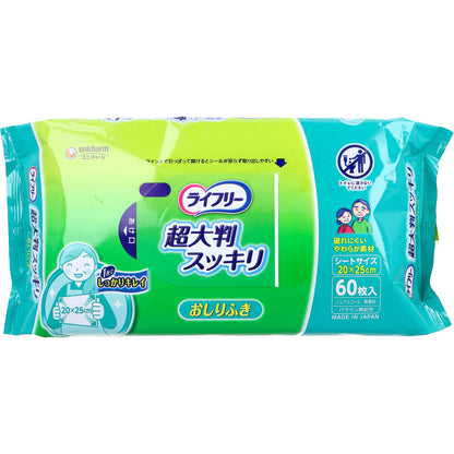 【まとめ買い】ライフリー　らくらくおしりふき　超大判　６０枚 容量60枚×12点セット ユニ・チャーム（ユニチャーム） おしりふき