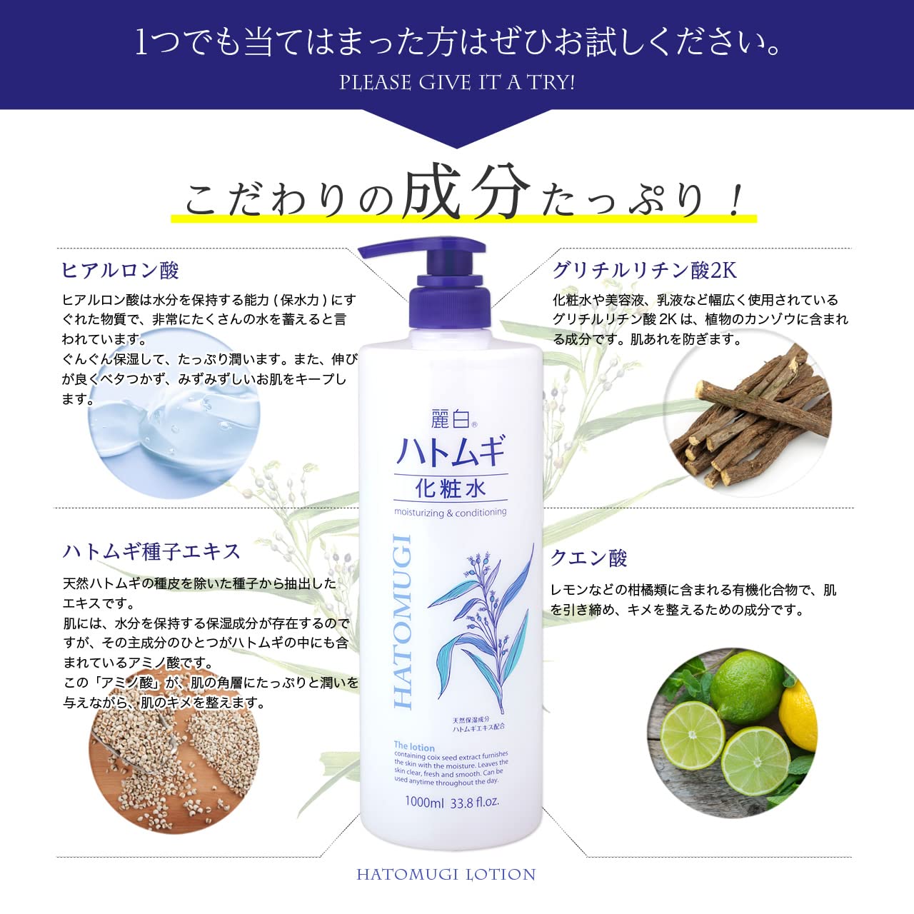 【まとめ買い】麗白　ハトムギ化粧水　本体　大容量サイズ　１Ｌ 容量1L×10点セット 熊野油脂 化粧水・ローション