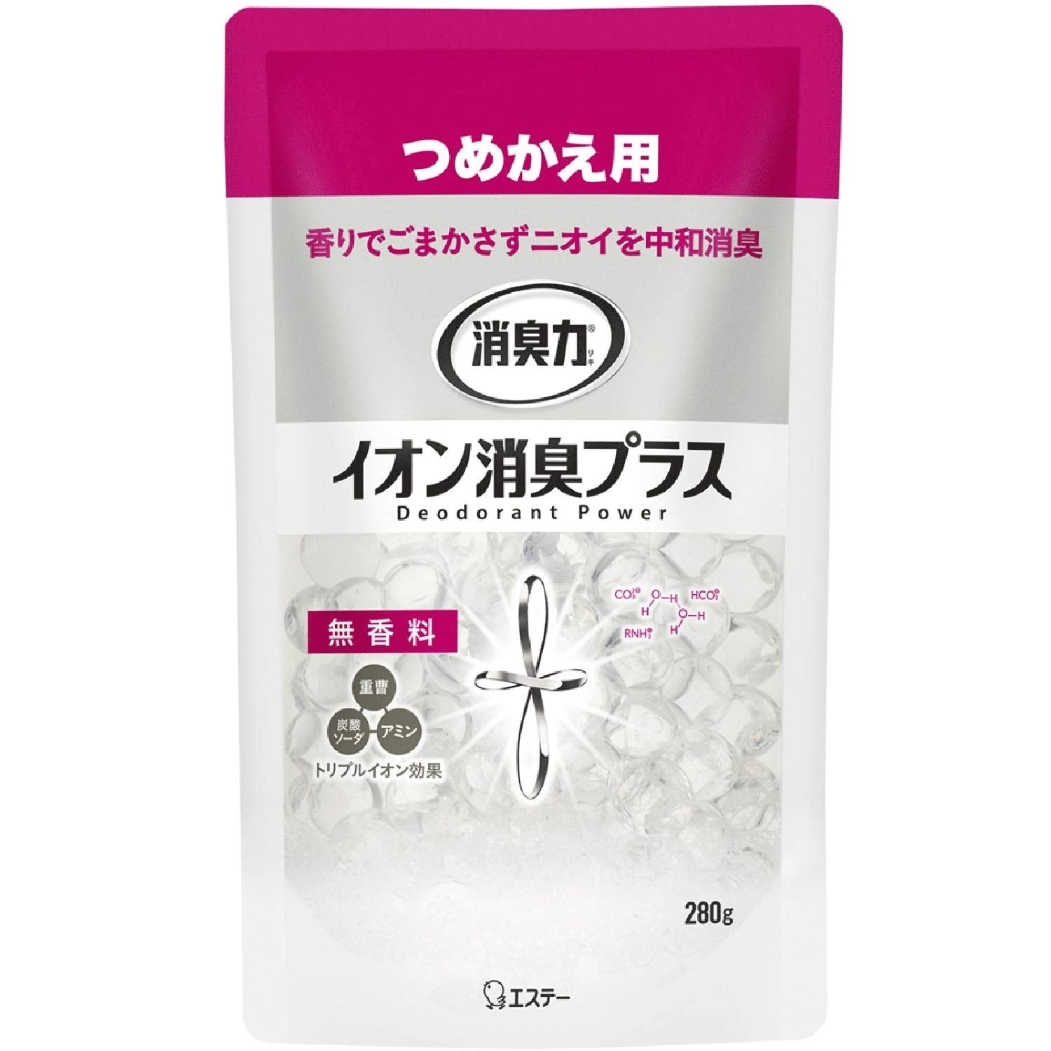 【まとめ買い】消臭力クリアビーズ　イオン消臭プラス　つめかえ　無香料 容量280G×24点セット エステー 芳香剤・部屋用