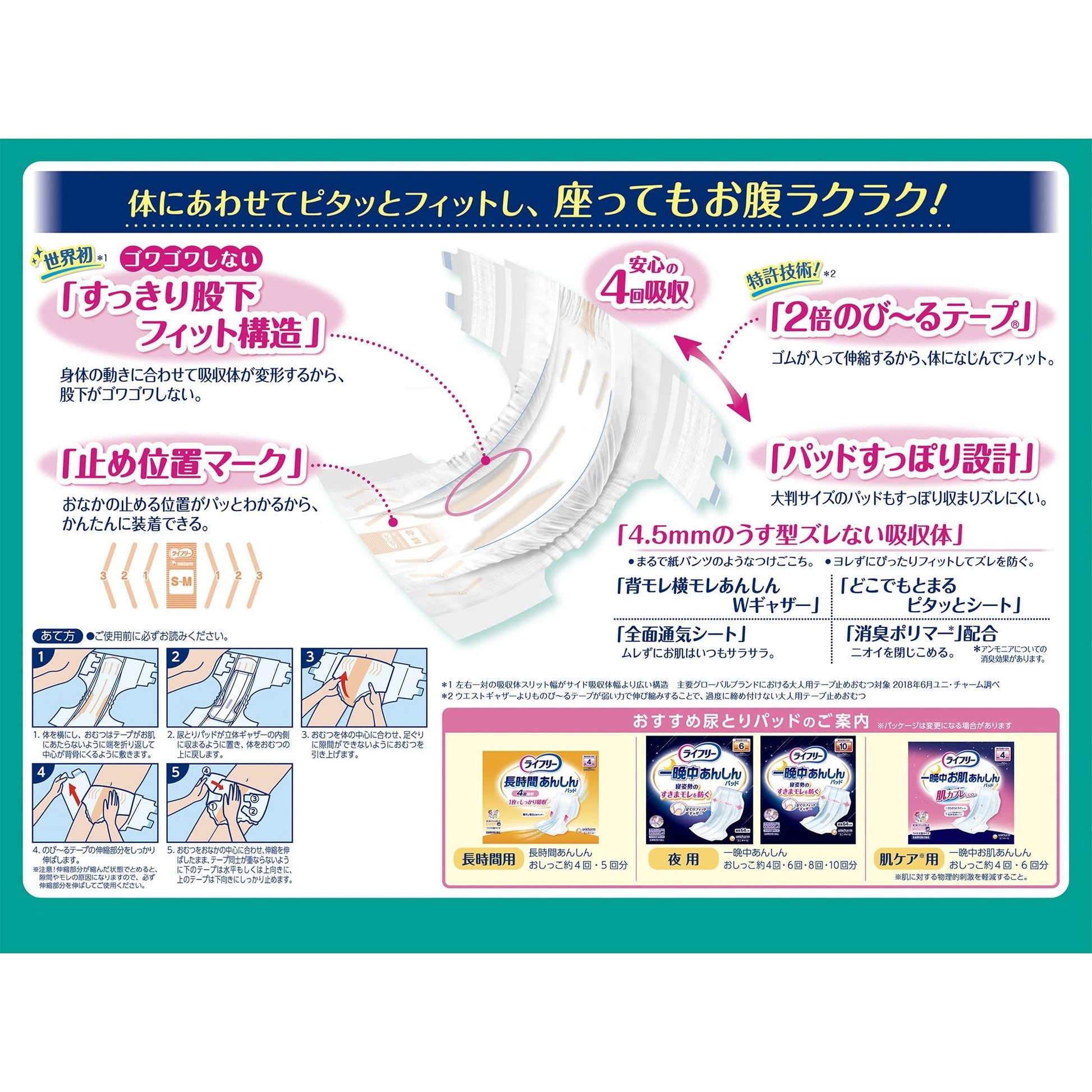 【まとめ買い】ライフリーのびーるフィットうす型安心テープＳＭ２１枚 容量21枚×4点セット 大人用オムツ