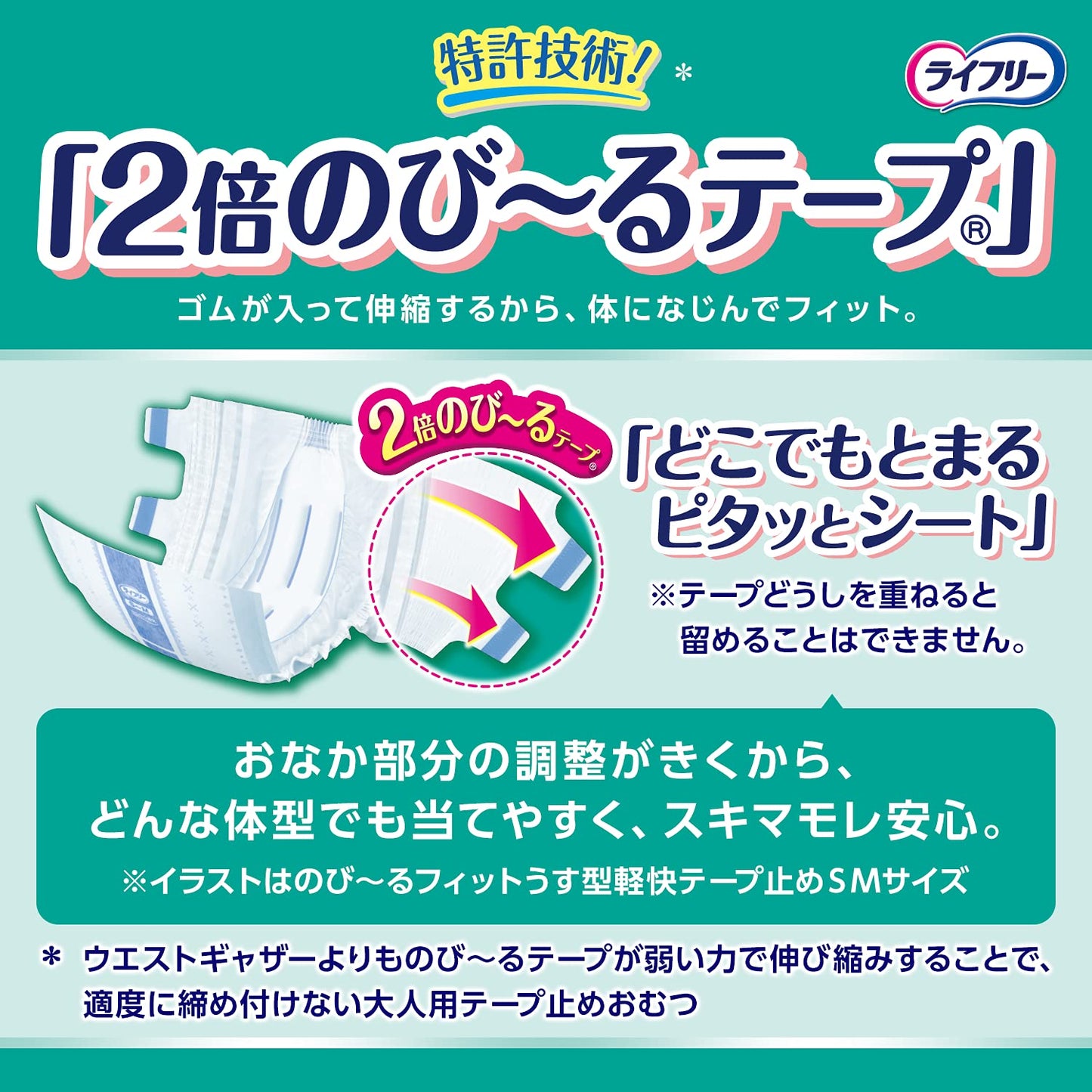 【まとめ買い】ライフリーのびーるフィットうす型安心テープＬ１８枚 容量18枚×4点セット 大人用オムツ