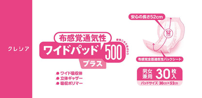 【まとめ買い】アクティワイドパッド布感覚通気性５００プラス３０枚 容量30枚×6点セット 日本製紙クレシア 大人用オムツ