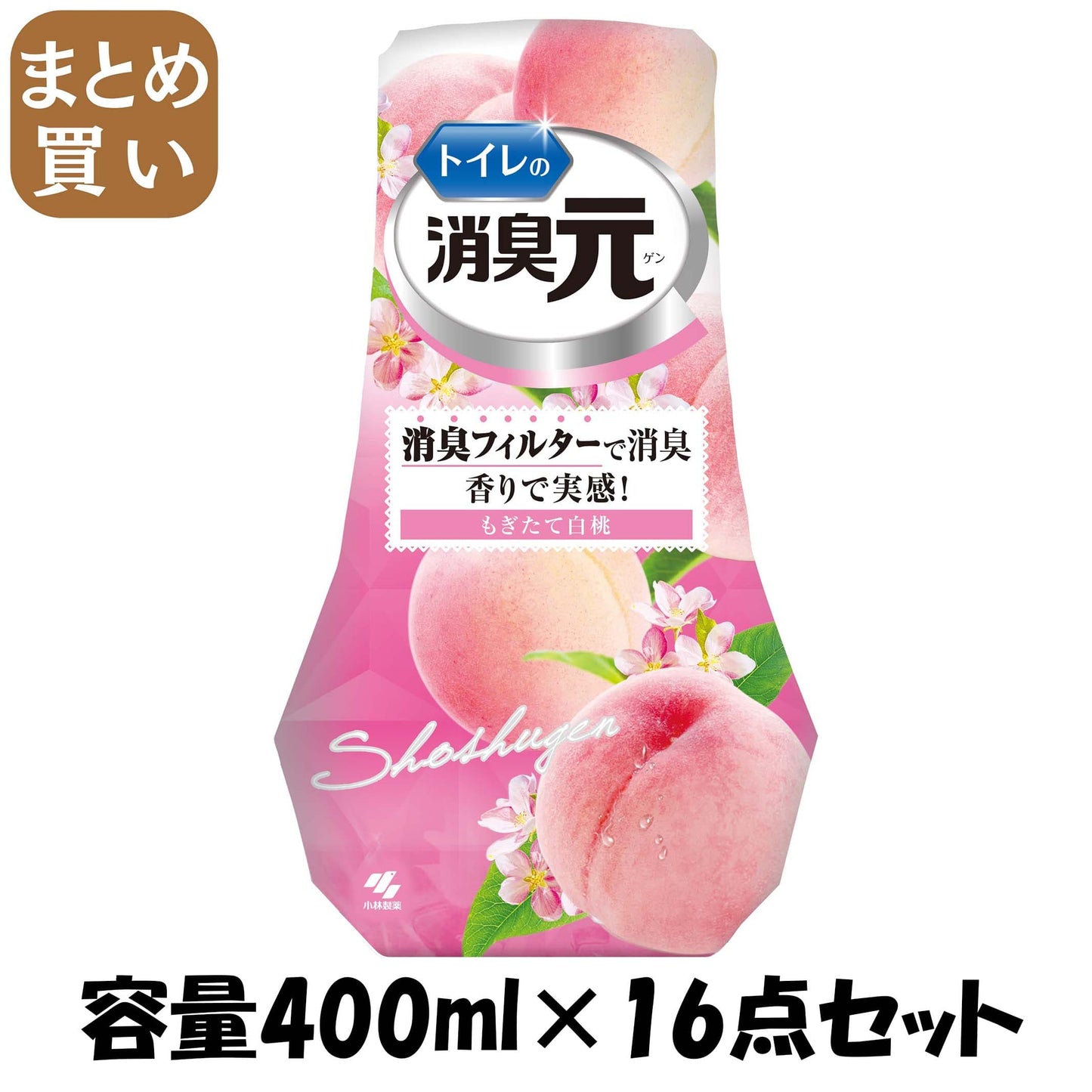 【まとめ買い】トイレの消臭元　もぎたて白桃 容量400ML×16点セット 小林製薬 芳香剤・トイレ用