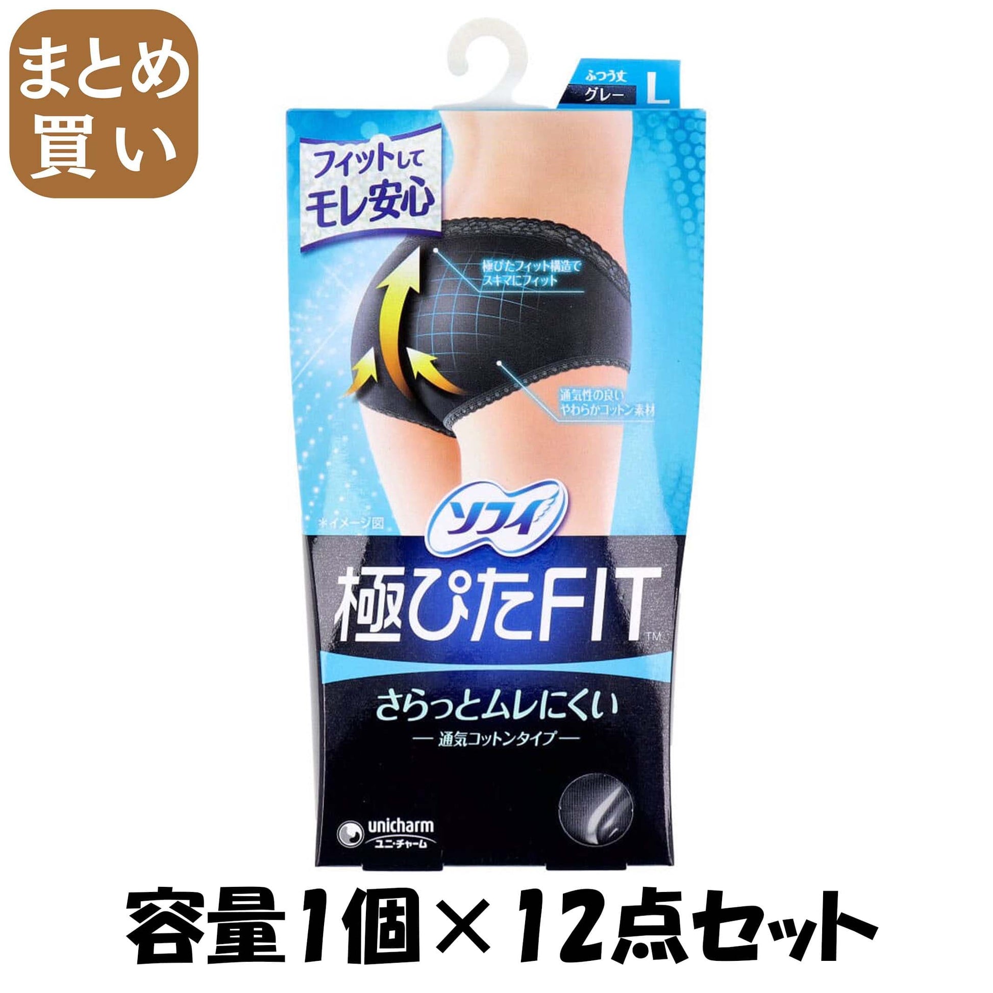 【まとめ買い】ソフィ　極ぴたＦＩＴナチュラルフィットＬブルーグレー 容量1個×12点セット 生理用品