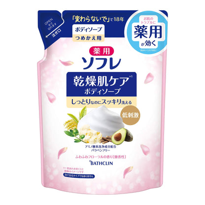 【まとめ買い】薬用ソフレ　乾燥肌ケアボディ詰替 容量400ML×12点セット バスクリン ボディソープ