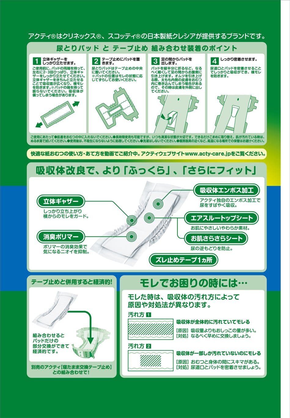 【まとめ買い】アクティ　尿とりパッド　昼用・長時間３回分吸収　２４枚 容量24枚×6点セット 日本製紙クレシア 大人用オムツ