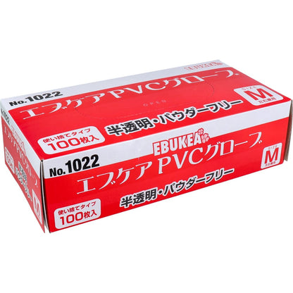 業務用No.1022 エブケアPVCグローブ 半透明 パウダーフリー 使捨手袋 M 100枚