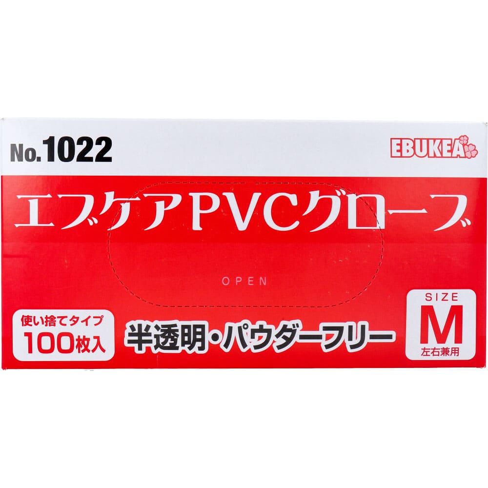 業務用No.1022 エブケアPVCグローブ 半透明 パウダーフリー 使捨手袋 M 100枚