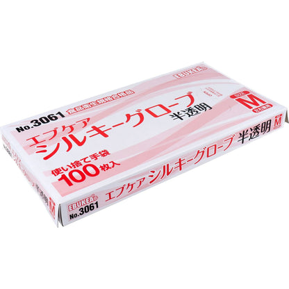 No.3061 エブケアシルキーグローブ 使い捨て手袋 半透明 箱入 Mサイズ 100枚入