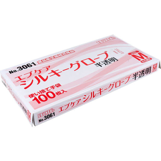 No.3061 エブケアシルキーグローブ 使い捨て手袋 半透明 箱入 Mサイズ 100枚入