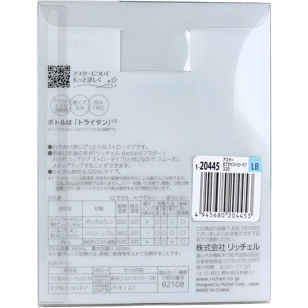 リッチェル アスター おでかけストローマグ 320 ライトブルー