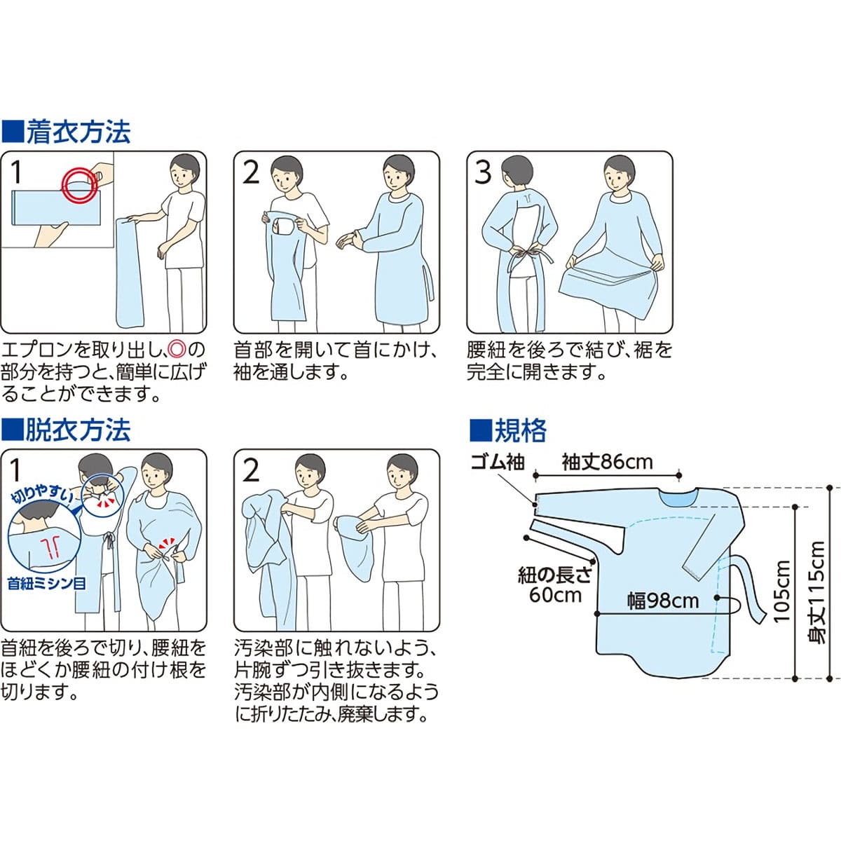 プラスハート 使い捨て介護用エプロン 袖付 透明 ふつうサイズ 5枚入