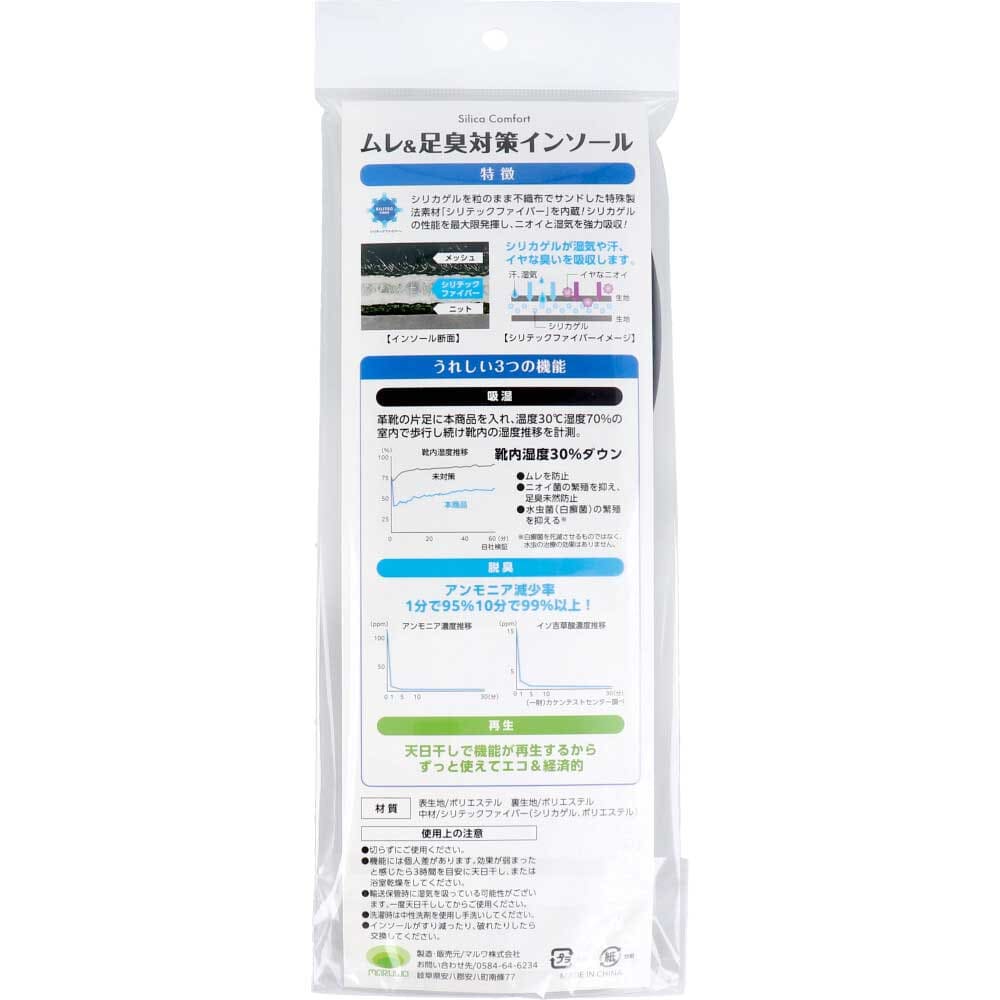 Silica Comfort ムレ＆足臭対策インソール ブラック 28.5～29.0cm(4L)