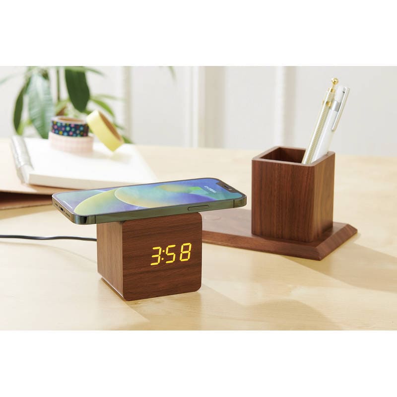 ペンホルダー付ワイヤレス充電クロック 6193