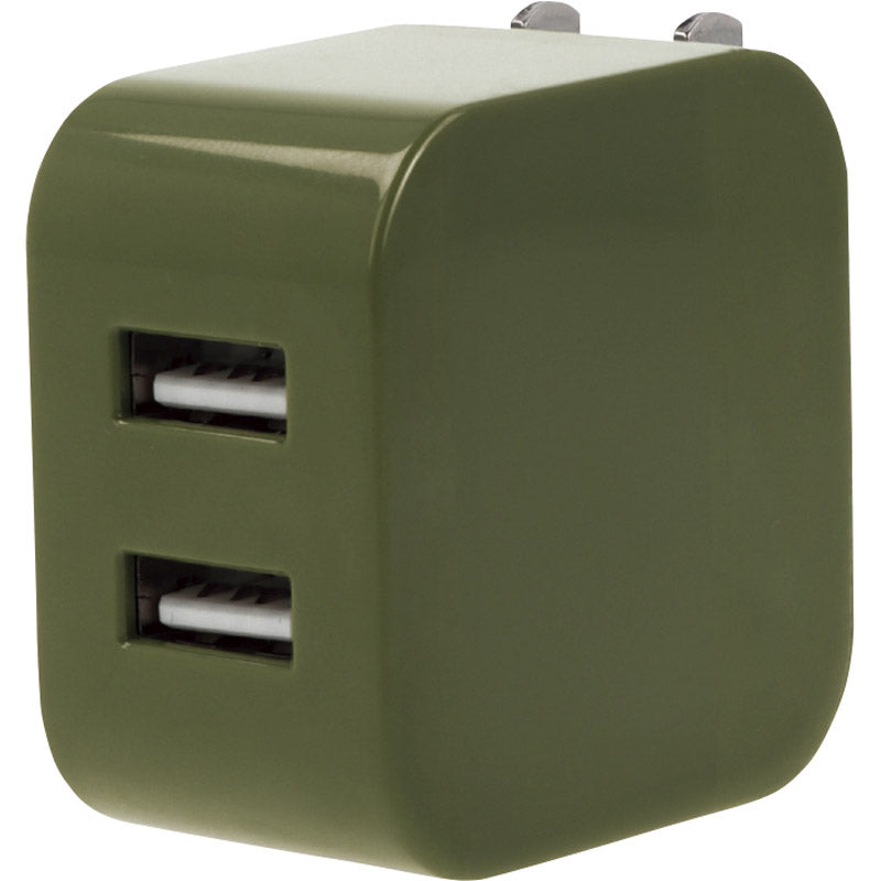 2ポート USBアダプター（3．4A） オリーブ 0046-02 【単品】