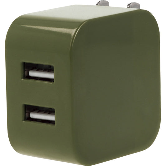 2ポート USBアダプター（3．4A） オリーブ 0046-02 【単品】