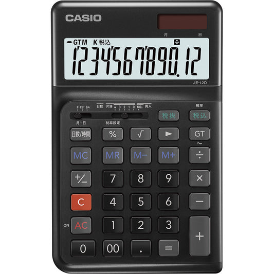 カシオ 人間工学電卓 右手用 ブラック JE-12D-BK-N 【単品】