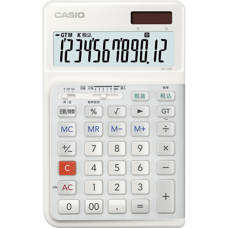 カシオ 人間工学電卓 右手用 ホワイト JE-12D-WE-N 【単品】