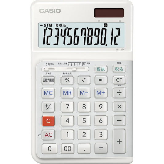 カシオ 人間工学電卓 右手用 ホワイト JE-12D-WE-N 【単品】