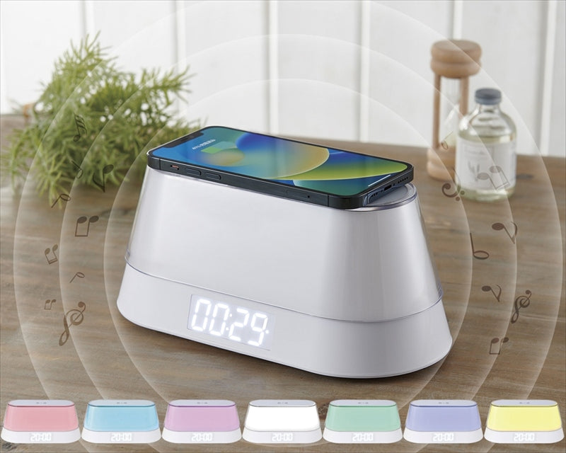 ワイヤレススピーカー、ワイヤレス充電クロック（ナイトライト付） 6194 【単品】