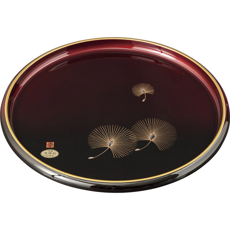 紀州塗 塗分玉虫 金縁 本貝入 松 10．0丸盆 2132035 【単品】