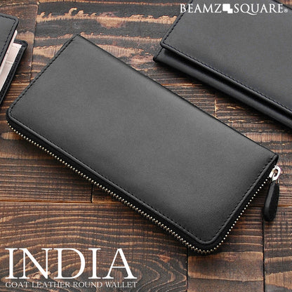 BEAMZSQUARE　INDIAゴートレザーラウンドファスナー長財布　BS-80318BK