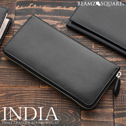 BEAMZSQUARE　INDIAゴートレザーラウンドファスナー長財布　BS-80318BK