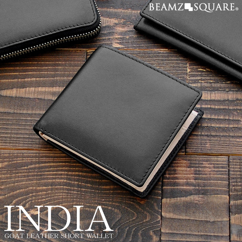 BEAMZSQUARE　INDIAゴートレザー紳士二つ折り財布　BS-80319BK